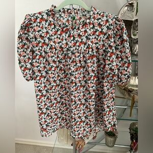SHEIN Black and Red Floral Puff Sleeve Blouse
